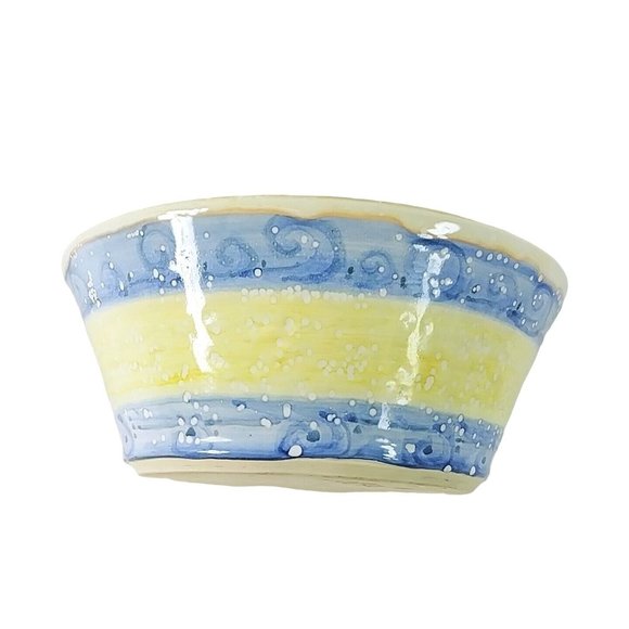 Serving Bowl Handmade Stoneware Bowl Stripes Swirls Artisan Signed on Bottom - Picture 4 of 6